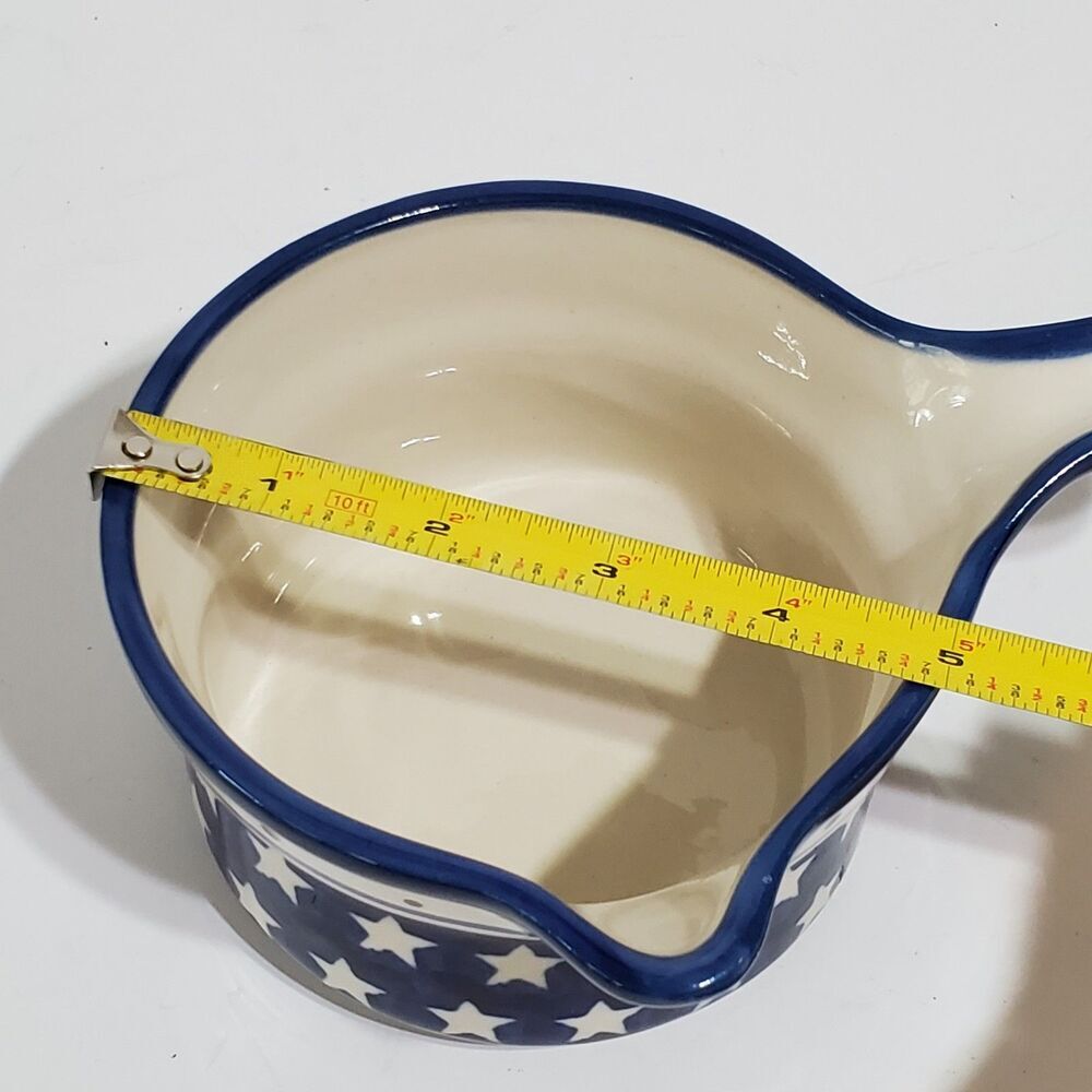Boleslawiec Polish Pottery Stars Stripes Gravy Dish Boat Handle Pouring Spout - Picture 4 of 5